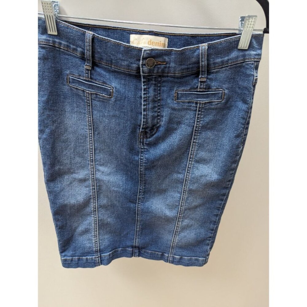 Cafe Denim Vintage Seamed Denim Pencil Skirt